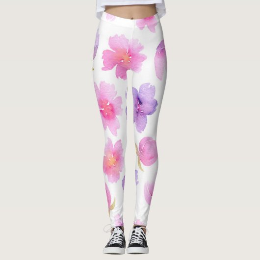 Soft Pastel Waterverf Roze en Lavender Flowers.j Leggings (Voorkant)