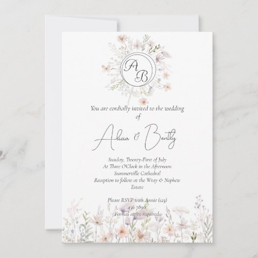 Soft Pastel Waterverf Wild Flowers Wedding Kaart (Voorkant)