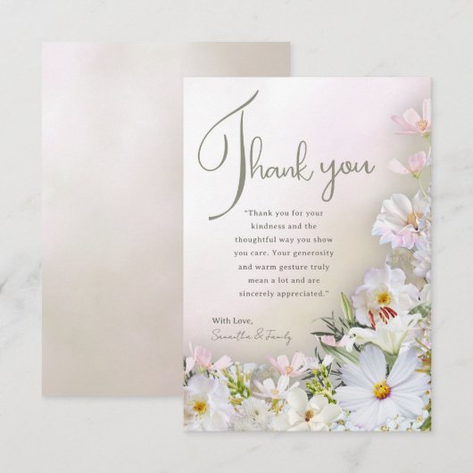 Soft Pastel White Floral Thank You Card Bedankkaart (Voorkant / Achterkant)