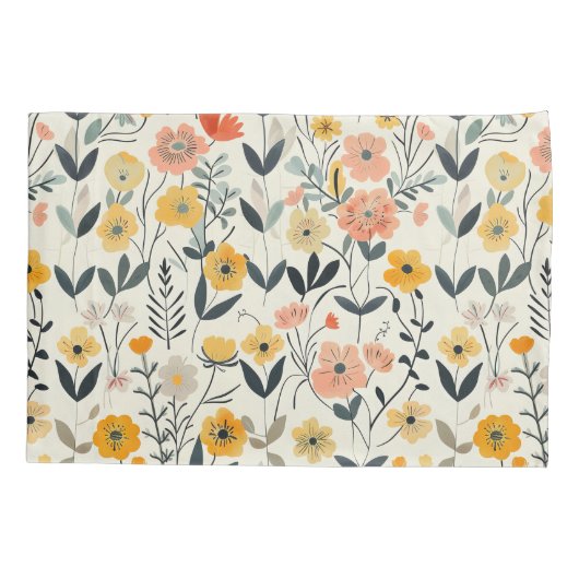 Soft Pastel Wildflower Botanische Patroon Sham Kussensloop (Achterkant-Links)