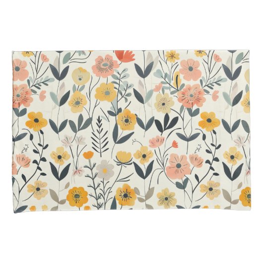 Soft Pastel Wildflower Botanische Patroon Sham Kussensloop (Voorkant-Rechts)