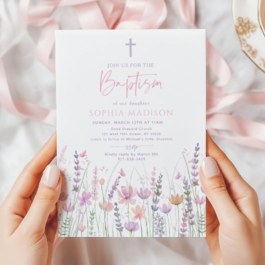 Soft Pastel Wildflower Butterfly Baptism Kaart