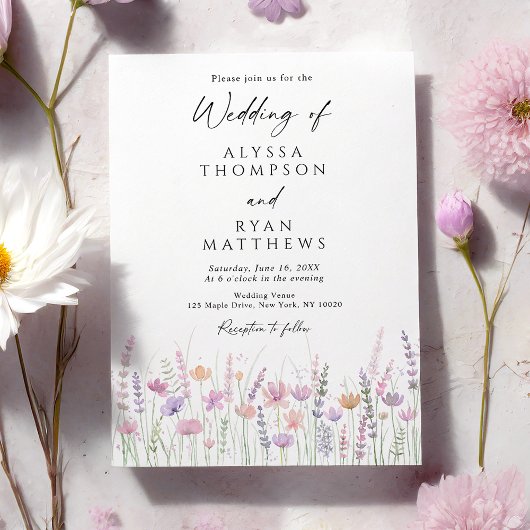 Soft Pastel Wildflower Floral Wedding Kaart