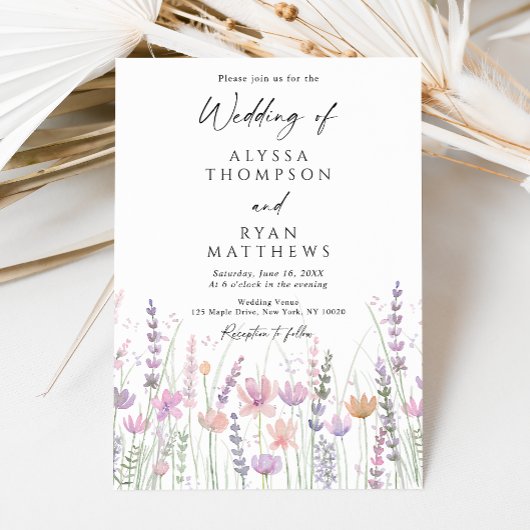 Soft Pastel Wildflower Floral Wedding Kaart
