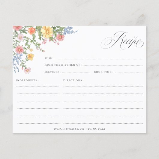 Soft pastel Wildflower Garden Bridal Shower Recipe (Voorkant)