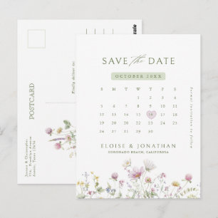 Soft Pastel Wildflower Kalender Bewaar de datum Briefkaart