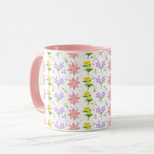 Soft Pastel Wildflower Pattern Two-Tone mug Mok (Voorkant links)