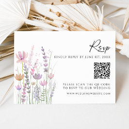 Soft Pastel Wildflower QR Code Wedding RSVP Card Kaartje
