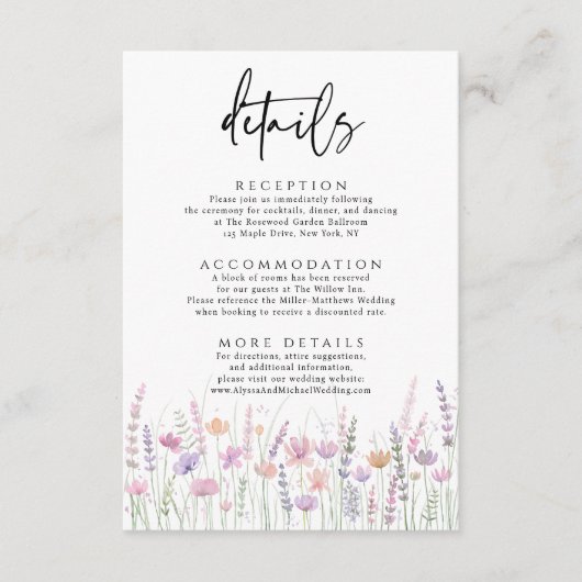 Soft Pastel Wildflower Wedding Details Informatiekaartje (Voorkant)