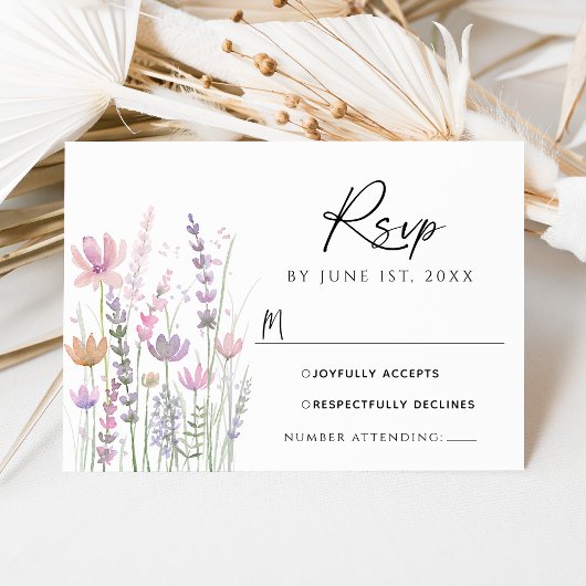Soft Pastel Wildflower Wedding RSVP Card Kaartje