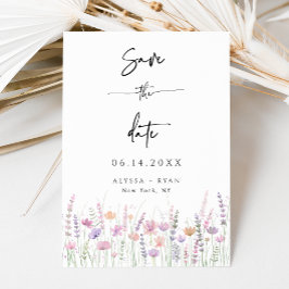 Soft Pastel Wildflower Wedding Save the Date Card Kaart