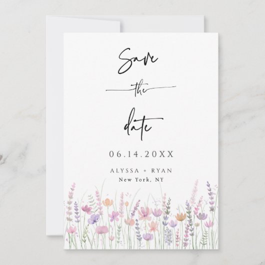 Soft Pastel Wildflower Wedding Save the Date Card Kaart (Voorkant)