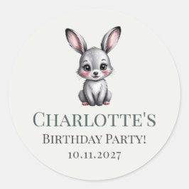 Soft Pastel Woodland Bunny met naam Meisje Verjaar Ronde Sticker