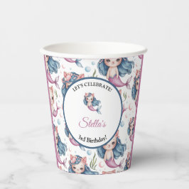 Soft Pastel Zeemeermin Cat Girl Verjaardagsfeestje Papieren Bekers