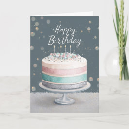 Soft Pastels Pink, Teal & Silver Birthday Cake Kaart
