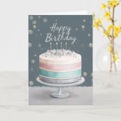 Soft Pastels Pink, Teal & Silver Birthday Cake Kaart (Gele Bloem)