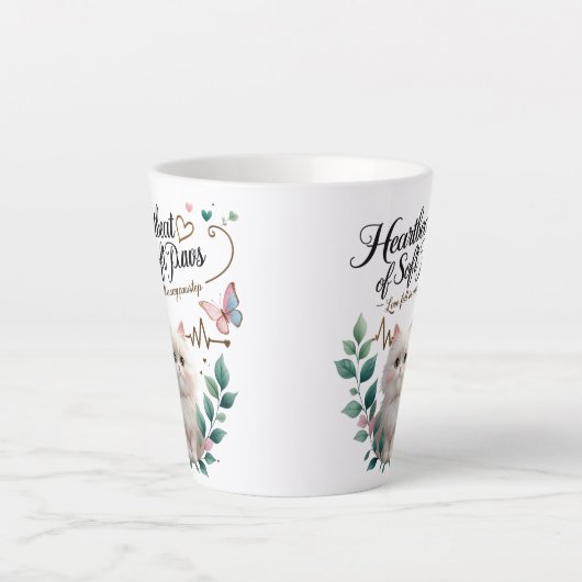 Soft Paws Latte – 12 oz Mok met Heartbeat of Love (Voorkant)