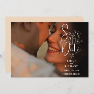 Soft Peach 2 foto Elegant script bruiloft Save The Date