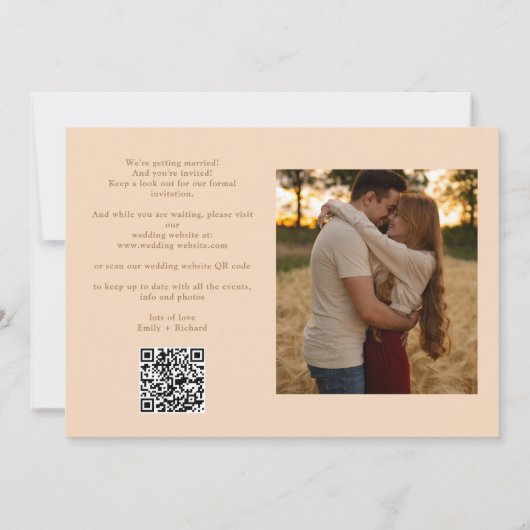 Soft Peach 2 Foto Elegant Script Wedding QR Code Save The Date (Achterkant)