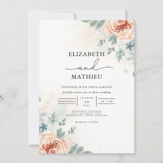 Soft Peach Bloemen Waterverf bruiloft Kaart (Voorkant)