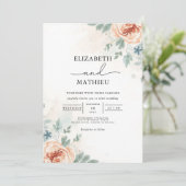 Soft Peach Bloemen Waterverf bruiloft Kaart (Staand voorkant)