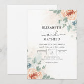 Soft Peach Bloemen Waterverf bruiloft Kaart (Voorkant / Achterkant)