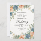 Soft Peach Blue Floral Arch Wedding Kaart (Voorkant)