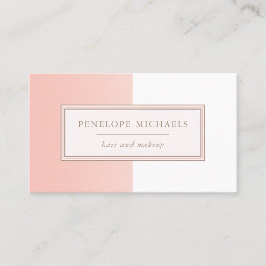 Soft Peach Blush en wit kleurenblok Visitekaartje (Voorkant)