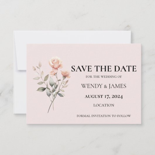 Soft Peach bruiloft uitnodiging Bewaar de datum Ka (Voorkant)