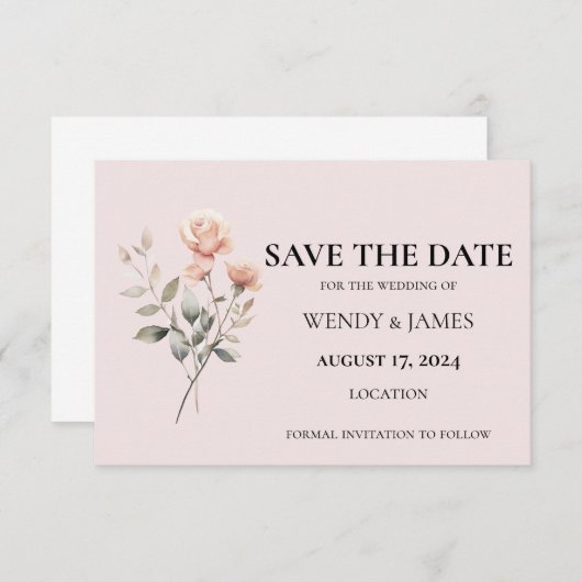 Soft Peach bruiloft uitnodiging Bewaar de datum Ka (Voorkant / Achterkant)