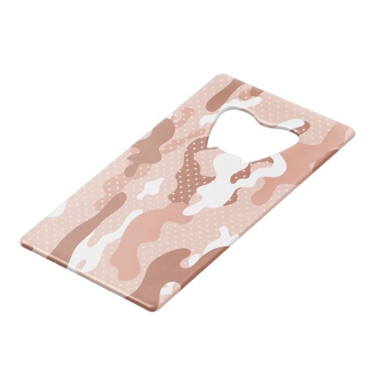Soft Peach Camouflage Polka Dot Pattern Creditkaart Flessenopener (Achterkant Gekanteld)