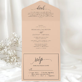 Soft Peach Eenvoudig Modern Script All In One Uitnodiging