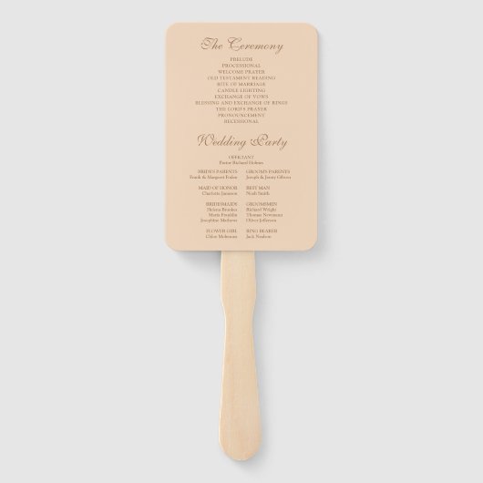 Soft Peach Elegant Script Wedding Program Handwaaier (Achterkant)