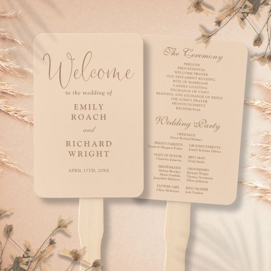Soft Peach Elegant Script Wedding Program Handwaaier