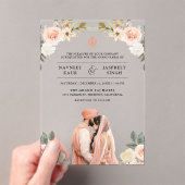 Soft Peach Floral Anand Karaj Indian Sikh Wedding Acryl Uitnodigingen (Insitu (Draagbaar))