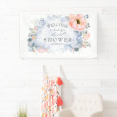 Soft Peach Floral Dusty Blue Vrijgezellenfeest Spandoek (Insitu)