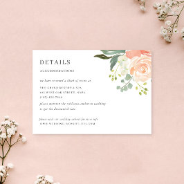 Soft Peach Floral Watercolor Wedding Details Info Informatiekaartje