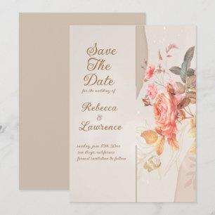 Soft Peach Flowers Elegant Wedding Invitation Kaart