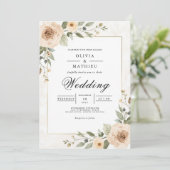Soft Peach Foliage Accent Wedding Kaart (Staand voorkant)