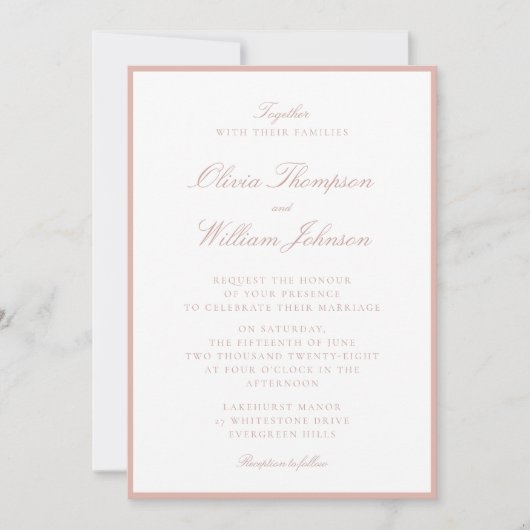 Soft Peach Framed Wedding Invitation Kaart (Voorkant)