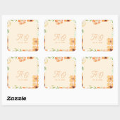 Soft Peach Garden Floral Monogram Wedding Vierkante Sticker (Vel)