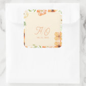 Soft Peach Garden Floral Monogram Wedding Vierkante Sticker (Tas)