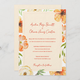 Soft Peach Garden Meadow Floral Wedding Invitation Kaart