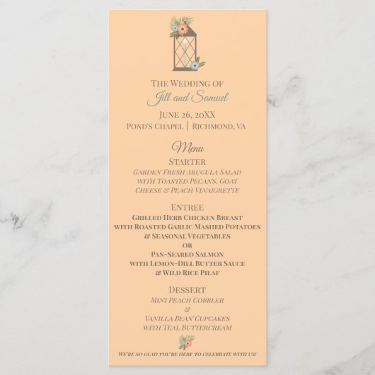 Soft Peach Garden Wedding Menu (Voorkant)