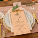 Soft Peach Garden Wedding Menu<br><div class="desc">Zet de toon voor uw receptie met deze elegante Soft Peach Garden Wedding Menu Sjabloon. Met een romantische lantaarn versierd met waterverf bloemen in zacht blauwgroen en koraal, vangt dit ontwerp de charme van een tuinfeest met een warm en gastvrij tintje. De zachte perzikkleurige achtergrond biedt een subtiele achtergrond voor...</div>