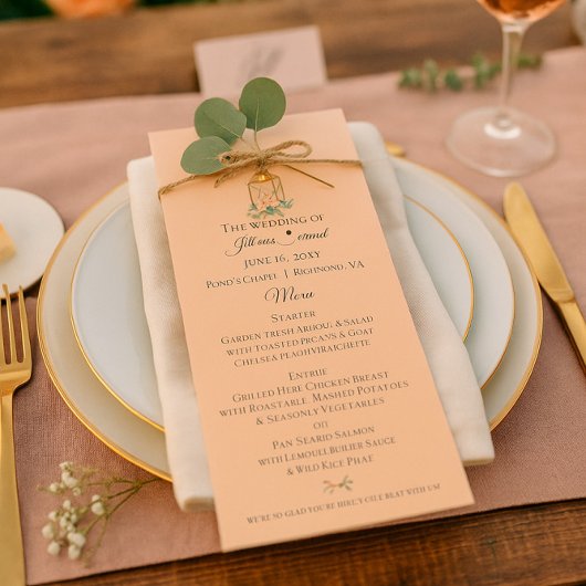 Soft Peach Garden Wedding Menu