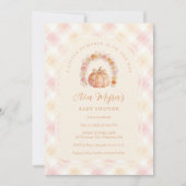 Soft Peach Gingham Pumpkin Baby Shower TMF26 Kaart (Voorkant)