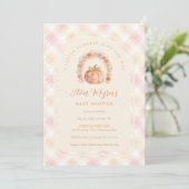 Soft Peach Gingham Pumpkin Baby Shower TMF26 Kaart (Staand voorkant)