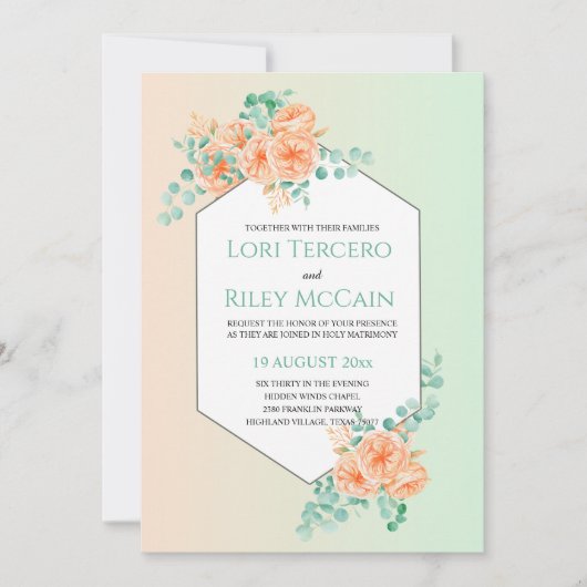 Soft Peach Green Waterverf Eucalyptus Wedding Kaart (Voorkant)