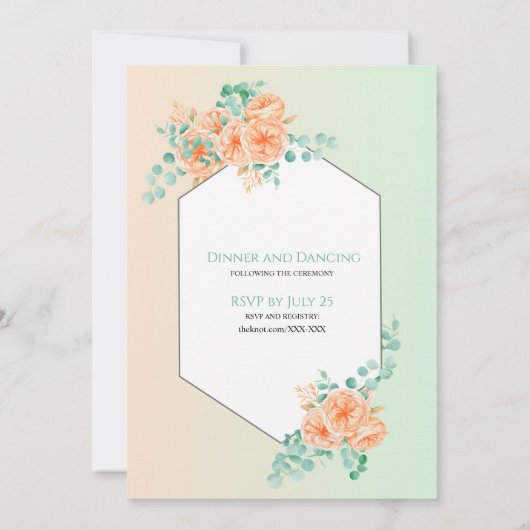 Soft Peach Green Waterverf Eucalyptus Wedding Kaart (Achterkant)